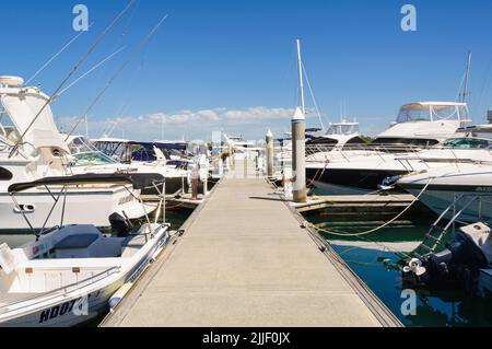 Mooring yachts and motor boats in the  marina -  Soldiers Point, NSW, Australia Stock Photo
