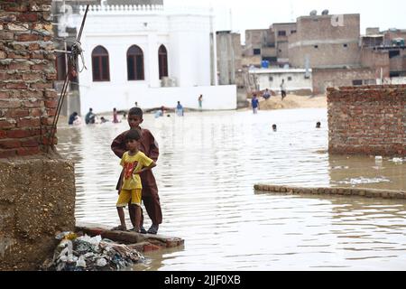 Hyderabad, Sindh, Pakistan. 25th July, 2022. A view of a flooded area ...