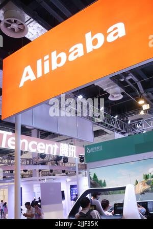 SHANGHAI, CHINA - JULY 7, 2021 - The photo shows a scene of AI technology and digital smart Life at the Booth of Alibaba and Ant Group at the World In Stock Photo