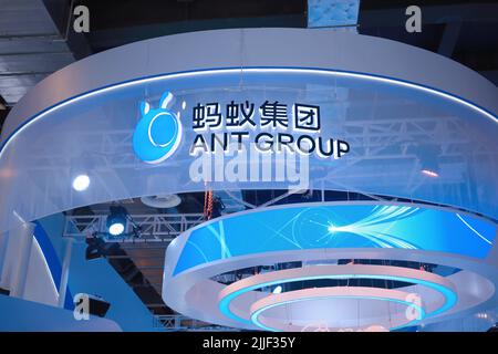 SHANGHAI, CHINA - JULY 7, 2021 - The photo shows a scene of AI technology and digital smart Life at the Booth of Alibaba and Ant Group at the World In Stock Photo