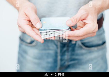 credit card online operation banking man hold Stock Photo