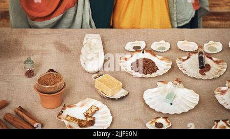 Ancient Roman cosmetics, retro perfume and vintage bath accessories. Reconstruction of events in the thermae of the Roman Empire Stock Photo