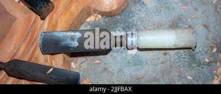 top view on old often used hand tools Stock Photo