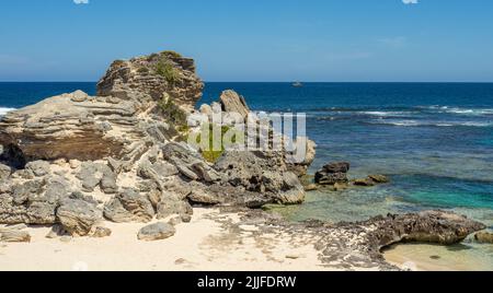 Eroded limestone rocks Cape Mentelle Margaret River coastline Western ...