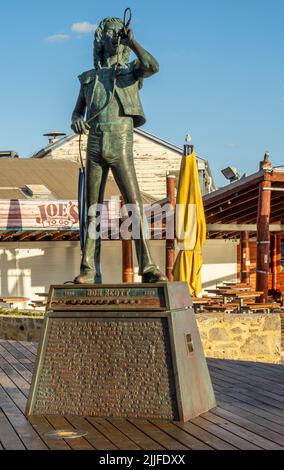 Bronze statue of Bon Scott lead singer of Rock'n'Roll band AC/DC by Greg James sculptor in Fishing Boat Harbour Fremantle Western Australia Stock Photo