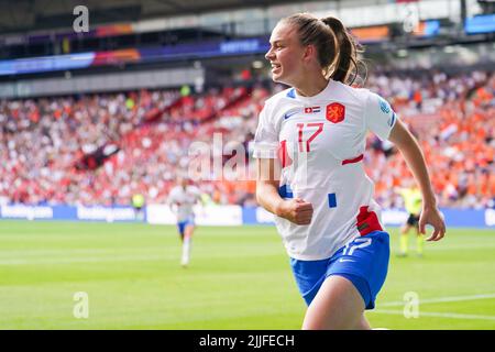 SHEFFIELD, UNITED KINGDOM - JULY 17: Romee Leuchter of the Netherlands celebrates after scoring his sides second goal during the Group C - UEFA Women's EURO 2022 match between Switzerland and Netherlands at Bramall Lane on July 17, 2022 in Sheffield, United Kingdom (Photo by Joris Verwijst/Orange Pictures) Stock Photo