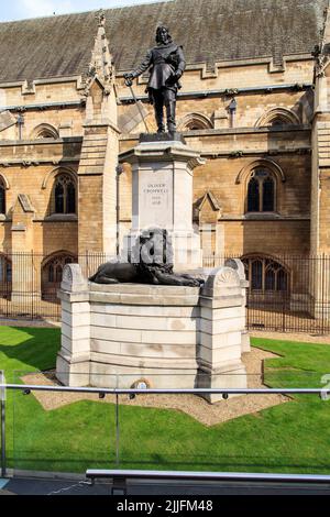 LONDON, GREAT  BRITAIN - SEPTEMBER 19, 2014: It is a monument to Oliver Cromwell at the walls of the Parliament of Great Britain. Stock Photo