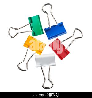 Group of multicolor paper clips, isolated on white background Stock Photo
