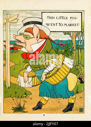 This Little Pig went to Market, children's book illustration by Walter Crane, 1869-1870 Stock Photo