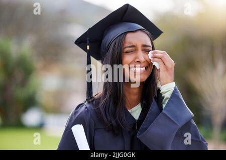 Graduation, back and woman student celebrating academic success or ...