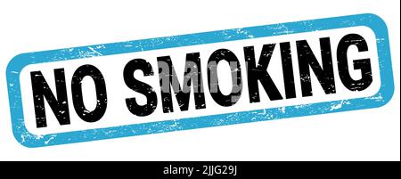 NO SMOKING text written on blue-black rectangle stamp sign. Stock Photo