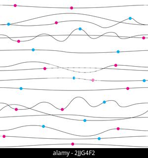 horizontal lines forming waves with colored dots. Seamless vector pattern Stock Photo