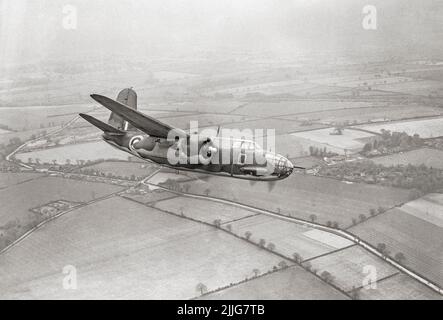 A Boston Mark III, of No. 88 Squadron RAF based at Attlebridge, Norfolk, in flight. It was an American medium bomber, attack aircraft, night intruder, night fighter, and reconnaissance aircraft of World War II. Stock Photo