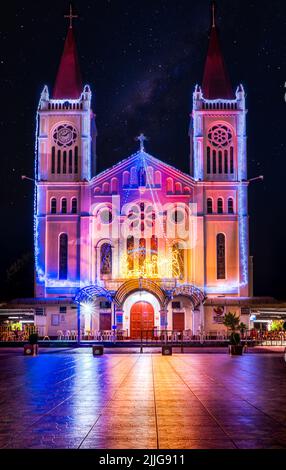 Baguio Cathedral at night under the starts. Stock Photo