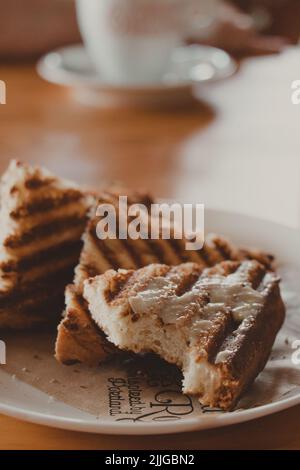 bitten toast with butter Stock Photo