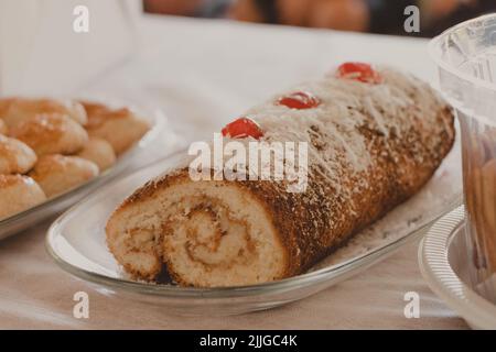 christmas dessert of roll with pastry cream Stock Photo