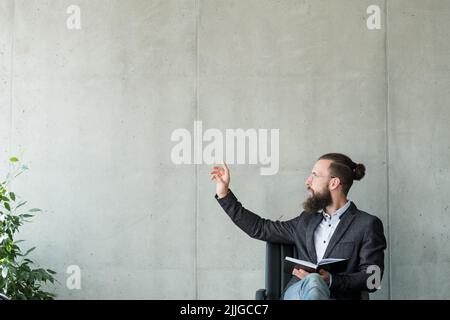 man touch virtual object digit interface business Stock Photo