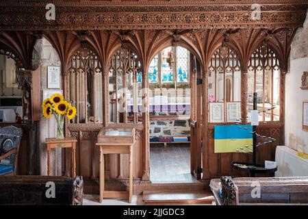 Interior of St Mellanus Church, Mullion Stock Photo