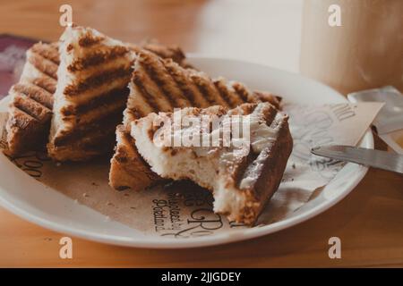 plate of buttered toast Stock Photo