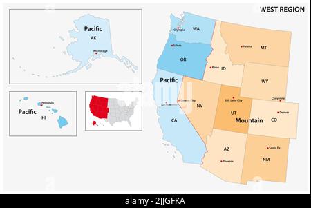 Administrative vector map of the US Census Region West Stock Photo