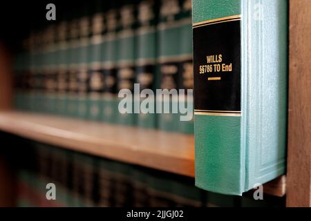 Lawbooks on shelf title for study legal knowledge Wills and Estates Stock Photo