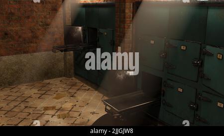 3D-illustration of an old and grungy autopsy room Stock Photo