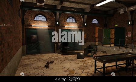3D-illustration of an old and grungy autopsy room Stock Photo