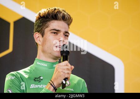 DEN BOSCH - The Belgian Wout van Aert during the ceremony at the headquarters of cycling team Jumbo-Visma. Cyclist Van Aert won the green jersey during the Tour de France. ANP SEM VAN DER WAL Stock Photo