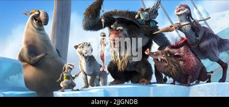 FLYNN, SQUINT, SHIRA, SCRAT, GUTT, SILAS, RAZ, DOBSON, ICE AGE: CONTINENTAL DRIFT, 2012 Stock Photo