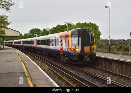 South Western Railway Class 444 Desiro electric multiple unit 444001 arrivs at Hamworthy on a Waterloo - Weymouth service on 12th May 2018. Stock Photo
