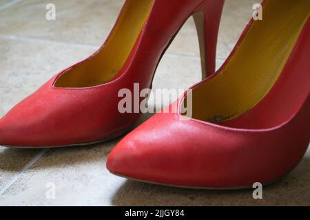 Pair of red high heels shoes Stock Photo