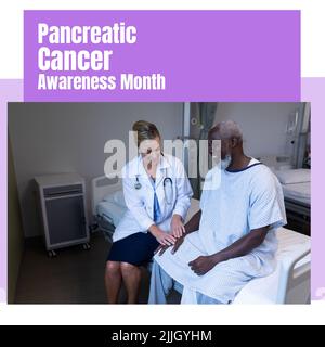 Composition of pancreatic cancer awareness month text with diverse doctor and patient Stock Photo
