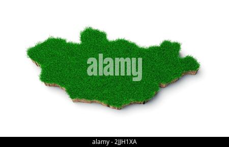 A 3D rendering of Mongolia map with green grass and rock ground texture Stock Photo