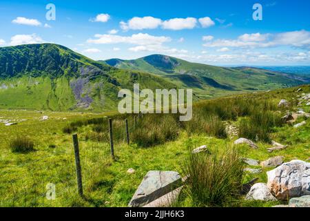 A scenic view from Mount Snowdon on a bright sunny day, Wales Stock Photo