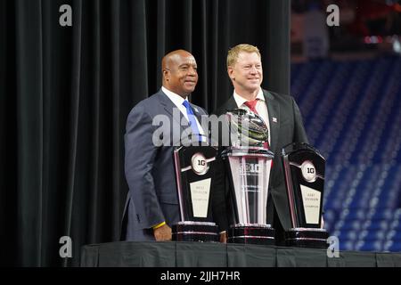 Commissioner Kevin Warren and Nebraska Football Head Coach Scott Frost at the Big Ten Media Days 2022 at Lucas Oil Stadium in Indianapolis, IN on July Stock Photo