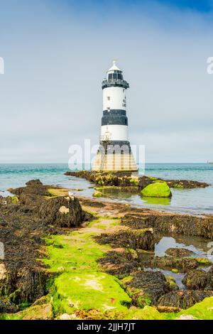 View of Trwyn Du Lighthouse (or Penmon Lighthouse) on Anglesey, Wales Stock Photo