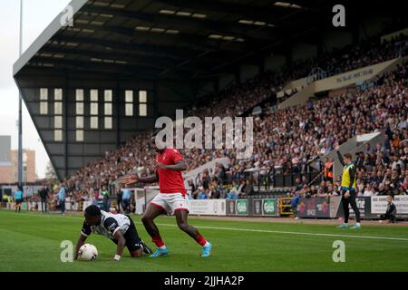 Nottingham Forest's Richie Laryea and Notts County's Aaron Nemane in action during a pre-season friendly match at Meadow Lane, Nottingham. Picture date: Tuesday July 26, 2022. Stock Photo