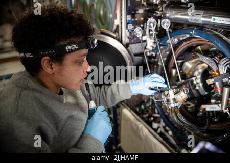 NASA astronaut Jessica Watkins, Expedition 67 Flight Engineer, works on ...
