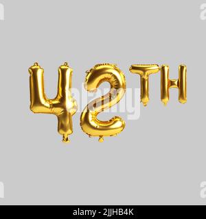 3d illustration of 42th golden balloons isolated on white background Stock Photo