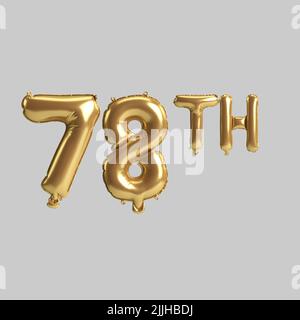 3d illustration of 78th gold balloons isolated on background Stock Photo