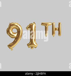 Premium Photo  Gold number 91 ninety one isolated white background shiny 3d  number made of gold 3d illustration