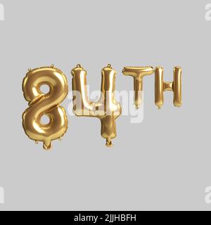 3d illustration of 84th golden balloons isolated on white background ...
