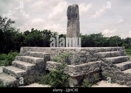 Stela 12 in Dzibilchaltun Mayan ruins, north of Merida, Yucatan, Mexico. Stock Photo