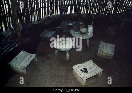 Interior of modern Mayan house in Dzibilchaltun Mayan museum and ruins, north of Merida, Yucatan, Mexico. Stock Photo