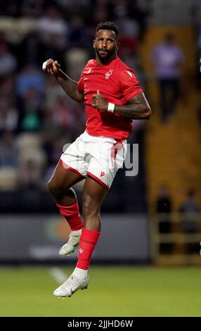 Nottingham Forest's Cafu celebrates after scoring their sides second goal during a pre-season friendly match at Meadow Lane, Nottingham. Picture date: Tuesday July 26, 2022. Stock Photo