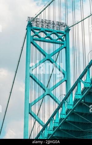 Ambassador Bridge international crossing over the Detroit River between Detroit Michigan USA and Windsor Ontario Canada Stock Photo