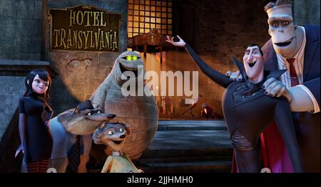 MAVIS, GRIFFIN THE INVISIBLE MAN, WAYNE, WANDA, MURRAY THE MUMMY, DRACULA, FRANK, HOTEL TRANSYLVANIA, 2012 Stock Photo