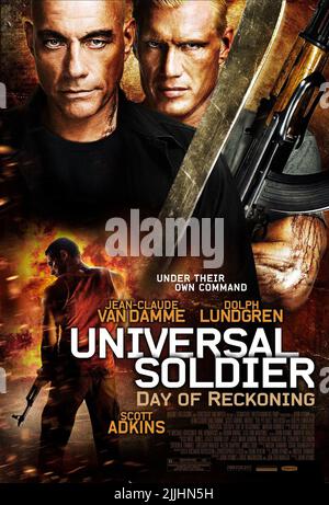 SCOTT ADKINS, JEAN-CLAUDE VAN DAMME, DOLPH LUNDGREN POSTER, UNIVERSAL SOLDIER: DAY OF RECKONING, 2012 Stock Photo