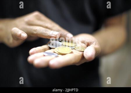 COINS IN HAND, 7 BOXES, 2012 Stock Photo