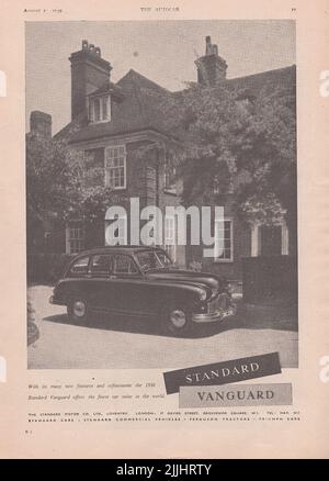 Standard Vanguard old vintage advertisement from a UK car magazine 1949 Stock Photo